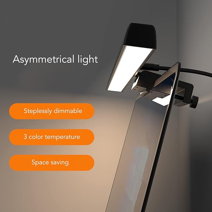 Computer Monitor Lamp, E Reading No Screen Glare or Flicker Monitor USB Powered Monitor Light Bar, Space Saving Eye Caring Task Light with Timing and Color Temperature Adjustment