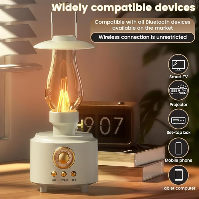 Vintage Kerosene Table Lamp, Waterproof Vintage Bluetooth Speaker with Light, AUX/TF Card/USB, White Gas Lantern for Camping Party Holiday Home Decor Gift