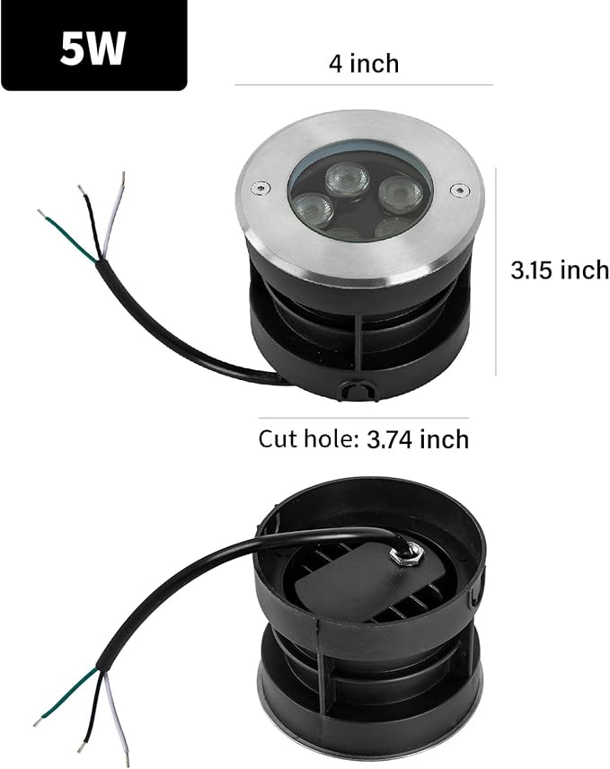 Outdoor In-Ground Lights Wired,Waterproof IP67 LED Landscape Lights 110V 120V,3CCT Selectable Well Lighting,Diameter 4inches up Tree Spotlight for Pathway,Garden,Yard,Pack of 8 (5W, Piece, 8)