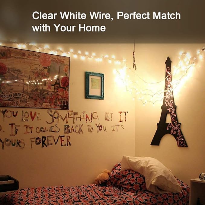 PhilzOps Christmas String Lights, 69.6ft 300Ct White Christmas Tree Lights Connectable, 120V UL Certified Incandescent Warm String Lights, White Wire Xmas Lights for Home Wedding Party, Warm White