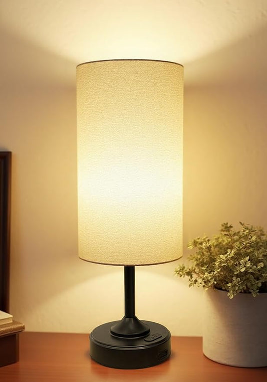 Battery Operated Lamp, Dimmable, Ambient Light, 2700K, Timer, Touch Control, Portable, LED, Wireless, Rechargeable, Cordless, Desk Lamp, Kitchen Lamp, Fabric Shade, for Bedroom, Living Room, Dorm