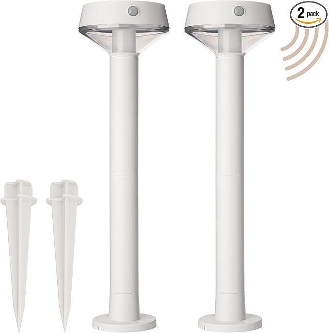 EcoPath Solar Collection LED Landscape Path Light or Fence Post Light with Linkable IR Motion Sensor and Daylight Sensor 80 Lumens 8 Hours on Full Charge 3000K in White (Pack of 2)