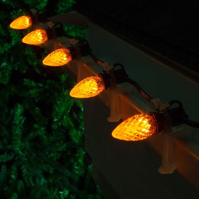 Wintergreen Lighting 50 C7 Gold OptiCore Commercial Christmas Lights – LED Outdoor Holiday on Green 18 Gauge Wire (50 ft)