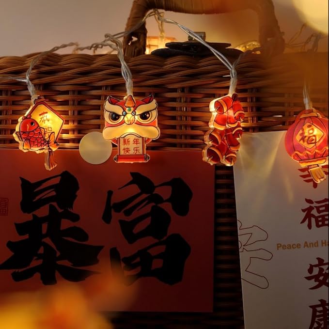 LOLStar Chinese New Year Decorations 2026 Mini Indoor String Lights 9.8Ft 20 LED Fairy Lights 8 Modes Timer Battery Operated (Not Included) Chinese New Year Decors Window Lights for Mantel Bedroom