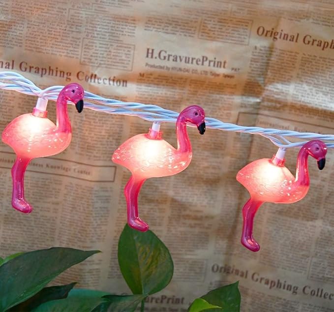 SUNSGNE Pink Flamingo Lights - Pink Party String Lights - Cute Fun Flamingo Decor for Indoor Home Bedroom Birthday