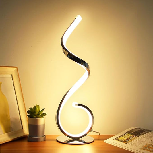Modern Spiral LED Table Lamp, Stepless Dimmable Bedside Table Lamps for Bedroom, 10W LED Desk Lamp 3 Color Modes Desk Light Reading Office Lamps for Nightstand, Living Room- Silver