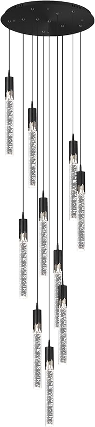 Flashing God Modern LED Chandelier, 10 Lights Black Dimmable Pendant Light with Remote High Ceiling Chandelier for Staircase Living Room Hallway Foyer