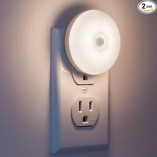 LED Motion Sensor Night Light, Sensor Night Light Plug in, Motion Nightlight Plug into Wall, Energy Efficient, Cool White Night Light for Bathroom, Bedroom, Kitchen, Hallway, Stairway, 2 Pack