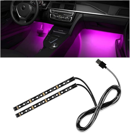 Car Interior LED Strip Light, 12V 24 LED Waterproof Neon Ambient Night Light with USB Port, Automotive Atmosphere Decorative Under Dash Lighting Kit, Car Accessories (Pink Purple)