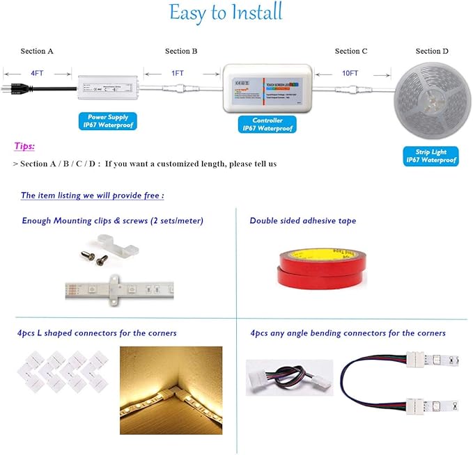 10ft 20ft 30ft 50ft 100ft 12V 60LEDs/M RGB SMD 5050 LED Strip Light Flexible Waterproof IP65 Outdoor (15)