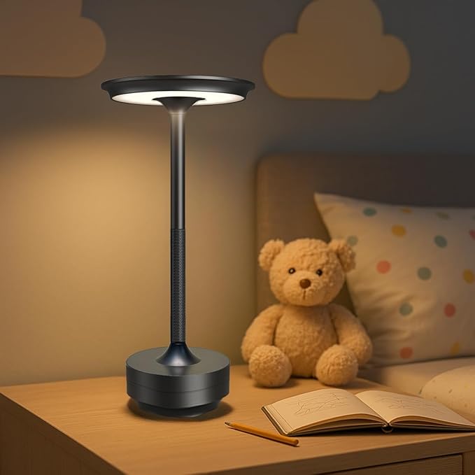 Ecolume Cordless Table Lamp,LED Portable Battery Operated Lamp, Dimmable Stepless 3-Color LED with Memory Function. Portable for Home Office/Dinner/Restaurant/Living Room.(Black)