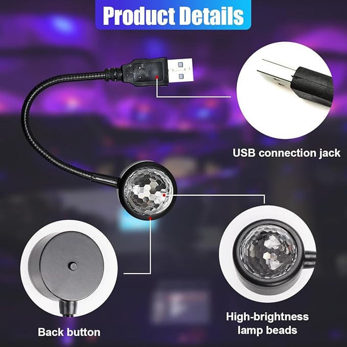 Star Projector Night Light, Portable USB LED Ambient Light - 4 Colors & 9 Modes Atmosphere Star Lights for Car Decor, Ceiling, Bedroom, Party (2PCS)