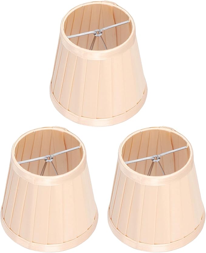 3Pcs Small Lamp Shade, E14 Clip on Lampshades Drum Pleated Fabric Lamp Shades Replacement for Table Floor Wall Lamps, Pendant Light, Chandelier, Bedroom Hotel Decor, 3.3x4.7x4.3 inch (Light Gold)