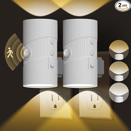 easuntec Motion Sensor Light Indoor, Night Lights Plug into Wall, Motion Sensor & Dusk to Dawn Sensor, 3 Light Modes, Dimmable Night Light for Bedroom Bathroom Hallway Kitchen Stairs (White, 2 Pack)