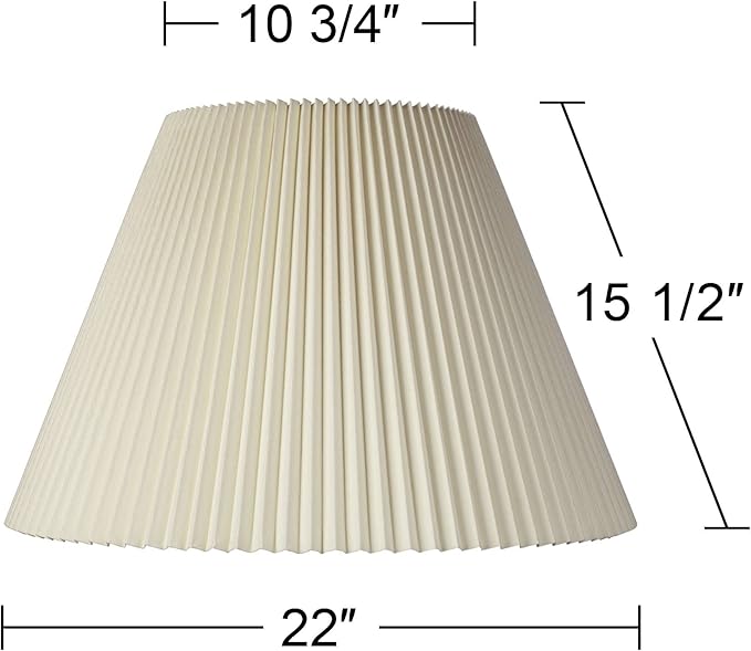 Empire Lamp Shade Beige Pleated Large 10.75" Top x 22" Bottom x 15.5" High Spider with Replacement Harp and Finial Fitting - Springcrest