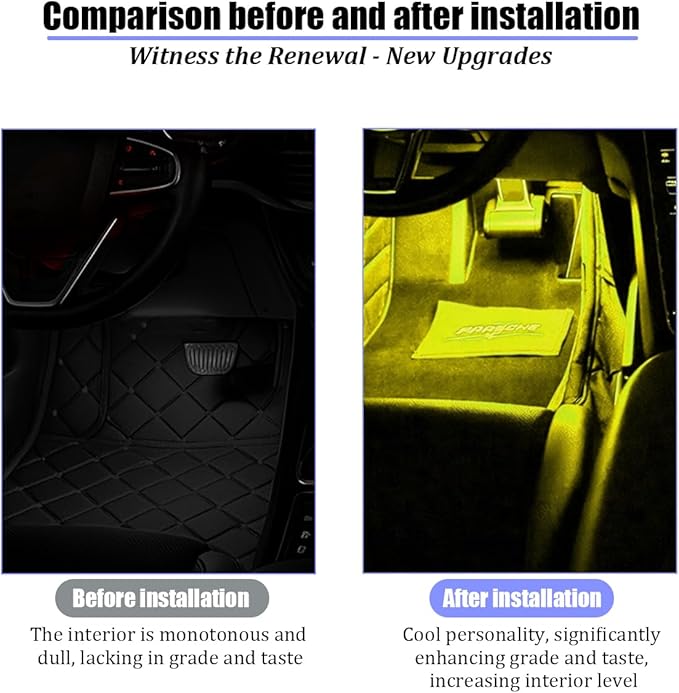 Car Interior LED Lights, 4 in 1 USB Port Automotive Ambient Neon Light Kit, Vehicle Center Console Dashboard Strip Lamps Decoration Accessories, Universal for SUV Truck Sedan (Yellow)