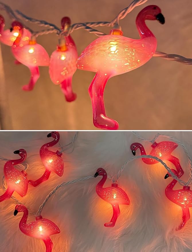 SUNSGNE Pink Flamingo Lights - Pink Party String Lights - Cute Fun Flamingo Decor for Indoor Home Bedroom Birthday