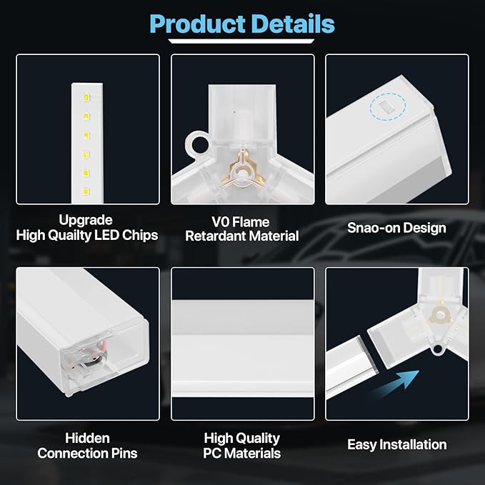 HYPERLITE Gen 2 Hexagon Garage Light, Upgraded 3 Level Dimmable 624W 62400LM Super Bright Garage Detailing Lights, 15 Grids with Rectangle Frame Shop Light, Hexagon LED Lights for Gym