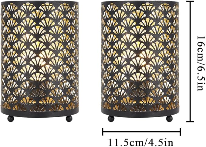 TRIROCKS Set of 12 Table Lamp 6.5'' Tall Metal Cordless Table Lamp Bronze Lanterns with Warm Fairy Lights Bulb for Patio Garden Wedding Parties Indoor Outdoor(Scalloped Hollow Pattern)