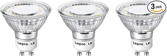 Lepro GU10 LED Light Bulbs Non-Dimmable, 5000K Daylight White GU10 Bulb Replacement for Recessed Track Lighting, 4W LED Bulbs with 100°Flood Beam for Kitchen, Range Hood, Living Room, Bedroom, 3 Pack