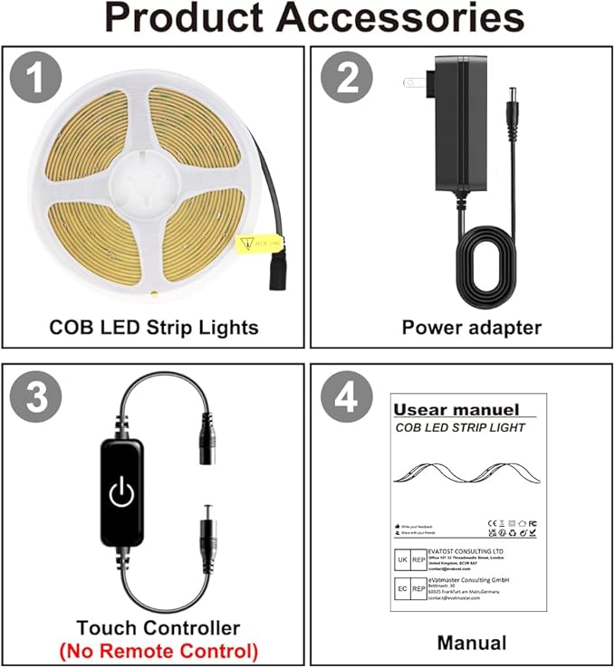 COB LED Strip,LED Strip Lights 3M/9.84ft,Touch Dimmable LED Strips,CRI90+,2700K Warm White cob led,960LEDs,24V LED Tape Lights,Indoor for Bedroom, Kitchen, TV, Mirror,Cabinet