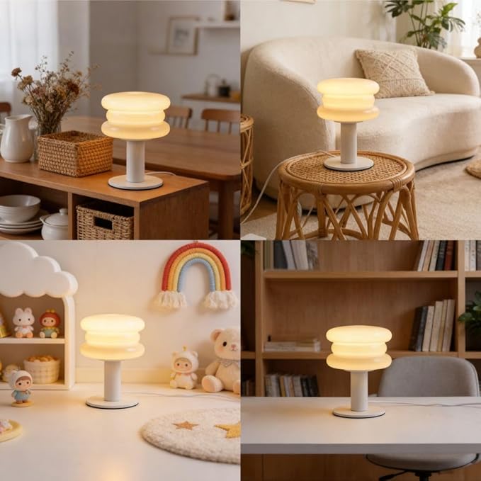 Hamburger Table Lamp for Bedroom,Mid Century Modern Yellow Lamp for Living Room,Bedside Warm Lamp,Unique Aesthetic Home Decor
