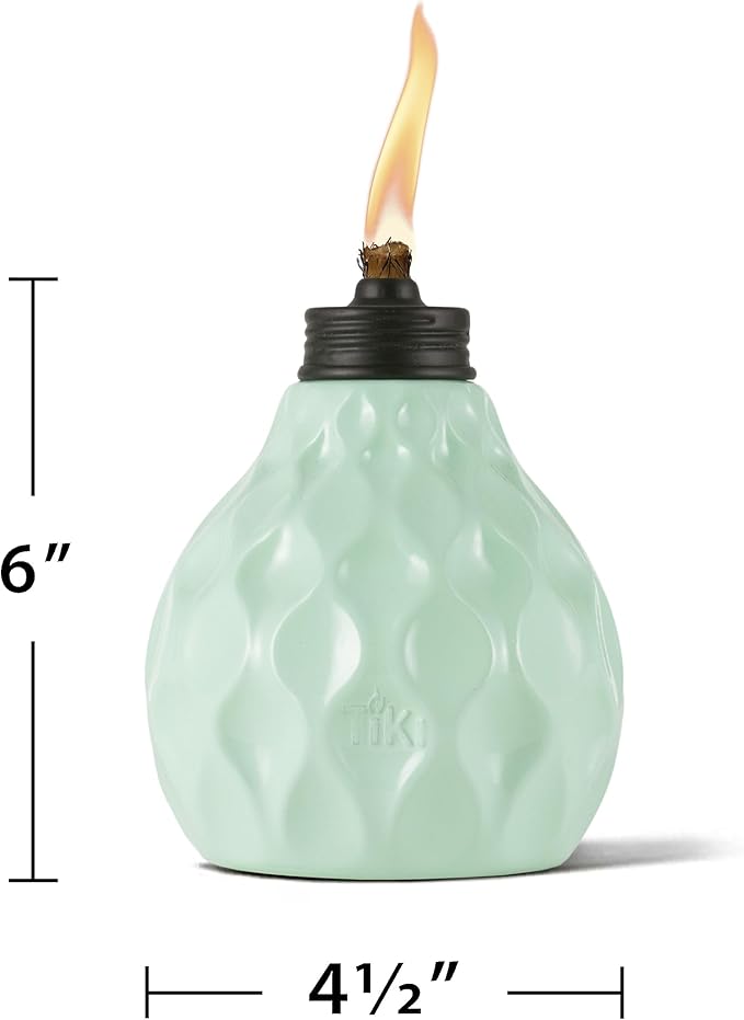 TIKI Seaside Escape 3-Pack Table Torches, 6" – Pastel Ivory, Pink & Blue Glass Outdoor Lighting | Weather-Resistant Design | Includes Long-Lasting Wick & Snuffer for Patio & Backyard