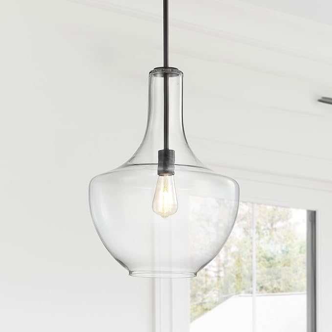 JONATHAN Y JYL6401B Watts 13.25" Glass/Metal LED Pendant Farmhouse Contemporary Transitional Dimmable Dining Room Living Room Kitchen Foyer Bedroom Hallway, Oil Rubbed Bronze/Clear