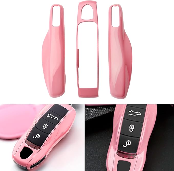 x xotic tech Pink Key Fob Cover Smart Remote Shell Case, 3 pcs Set Full Protection, Compatible with Porsche Boxster Cayman 981 Carrera 911 991 918 Spyder Macan Cayenne Panamera
