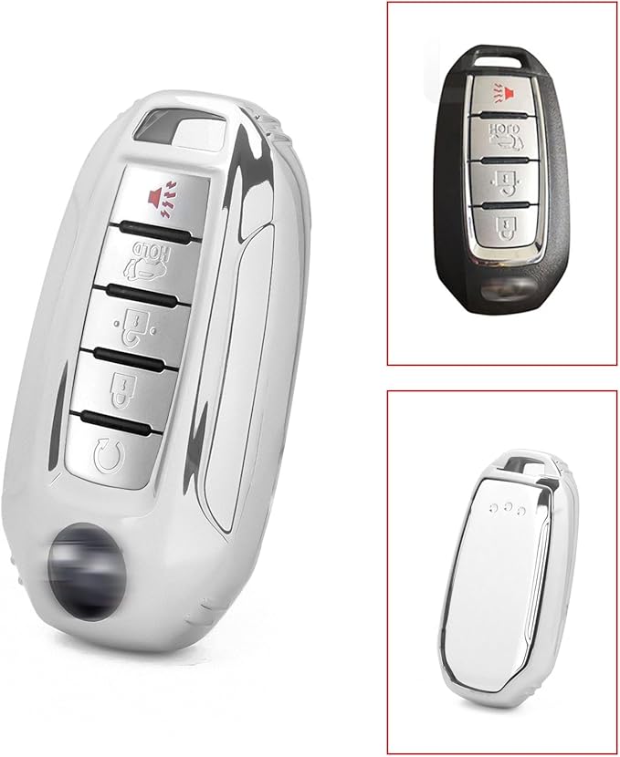 x xotic tech Silver TPU Key Fob Shell Full Cover Case,Compatible with Infiniti Q50 Q60 QX50 QX55 QX60 Smart Keyless Entry Key