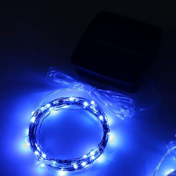 Magicnight Mini Solar String Lights Outdoor Short Tiny Fairy Twinkle Firefly Light 15 Feet 50 LEDs for Outdoor Garden Backyard décor,Blue Color