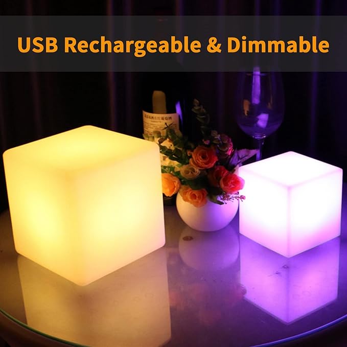 Borelor LED Cube Light, 6-Inch Rechargeable & Remote Control Mood Lamp, 16 Color Changing Glowing Night Light, Dimmable Decorative Lighting for Home/Party/Bar/Wedding