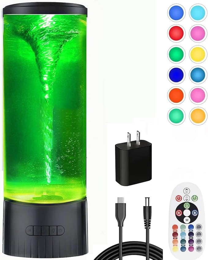Twister Lamp 15.5 Inch Large Size with Breath Light - Water Vortex Motion Lamp with Beads & Snowflakes Novelty Sensory Light Birthday Christmas Gift for Kids Teens Men Women
