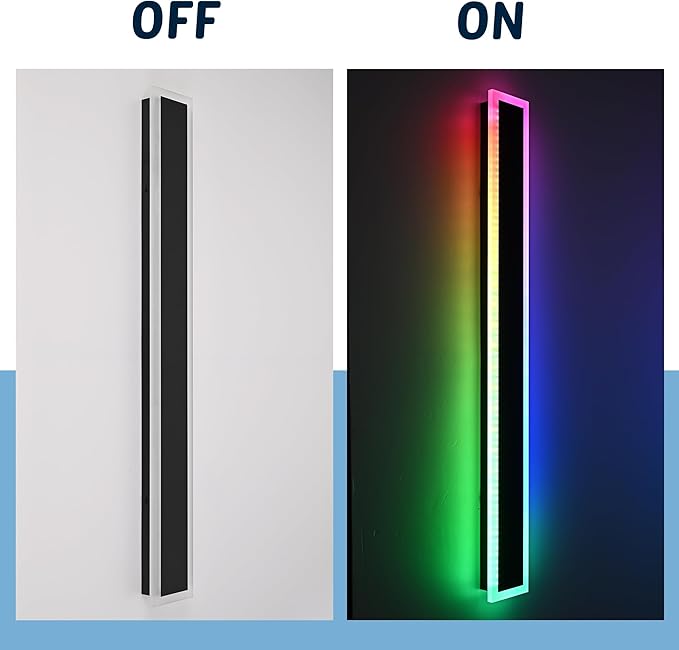 MELUCEE 2 Packs 24in Long Outdoor RGB LED Wall Lights, 5.1in Wide Exterior Wall Light Fixtures Black Dimmable Long Strip Wall Sconce with Remote Control for House Garage Patio Porch, IP65 Waterproof