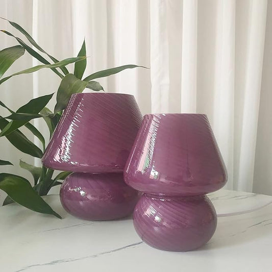 Swirl Mushroom Lamp, Translucent Glass Table Bedside Lamps Italian Style Modern Striped Desk Light for Baby Home Decoration of Dining, Living, Study (Striped Purple, Maxi Dia8.7*H9.9 Inches)