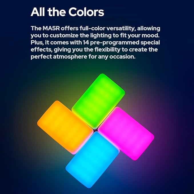 Godox MA5R Magnetic Charging RGB Video Light Pocket LED Fill Light for Phone Photography Light 1800K-10000K Dimmabe 14 FX Effects Built-in Battery APP Control Work as Wireless Power Bank