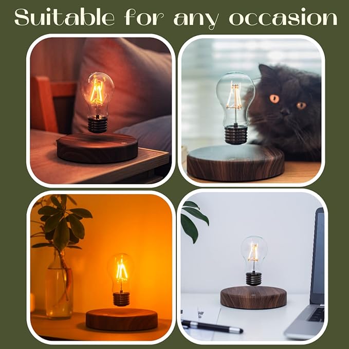MOOCCI Levitating Bulb Lamp, Magnetic Floating Night Light & Desk Decor, Unique Valentine‘s Day Gift for Her and Him, Cool Tech Gadget for Home Office, Christmas Birthday Present (Round-Classic Bulb)