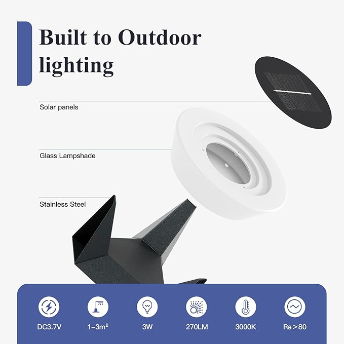 7.09" Solar Lanterns Outdoor Waterproof, 3000K Modern Unique Floor Lamp, Remote Control Outdoor Patio Floor Lamp, IP54 Waterproof Patio Lantern, Smart Solar Powered Porch Lantern for Patio Garden