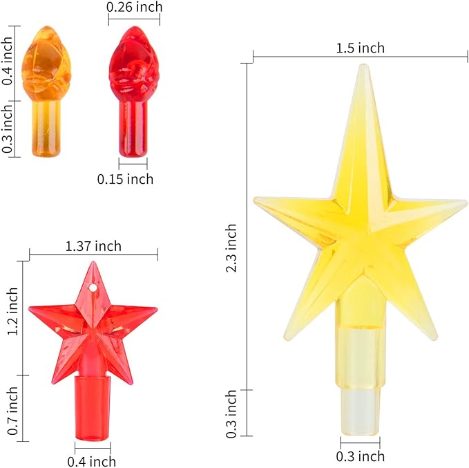 Replacement Lights Bulbs for Ceramic Christmas Tree, 210 PC Medium Twist Light Ornaments for Ceramic Tree, Multicolor Mini Flame Peg Accessories for Crafts, Assorted Colors, 5 Stars 210 Pieces Pack
