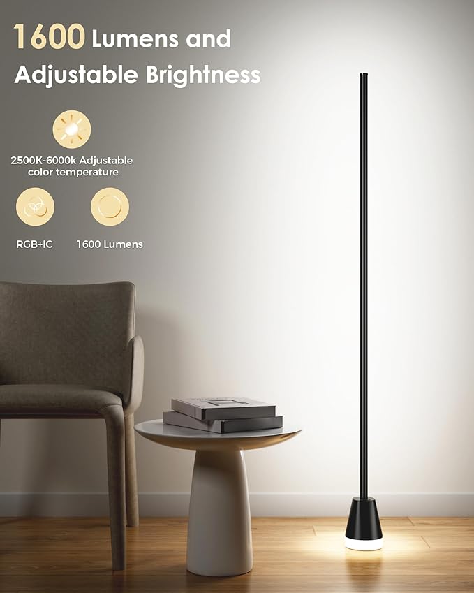 Corner Floor Lamp, Smart RGB LED Corner Lamp with App and Remote Control, 172 LED Light Beads and 16 Million Colors Changing Standing Lamps with Music Sync for Living Room, Bedroom, Gaming Room, Black