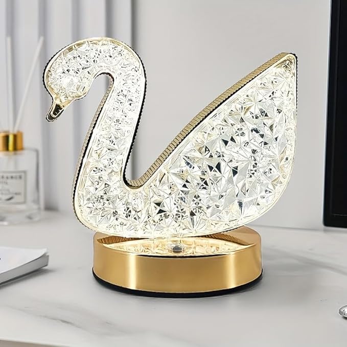 Cordless Crystal Table Lamp,3-Color Touch Control,3-Levels Brightness, Rechargeable Battery - Ideal Bedside Lamp for Bedroom Nightstand (Metal Gold)