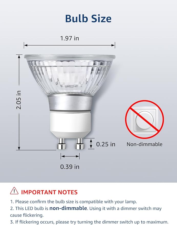 Lepro Non-Dimmable GU10 LED Light Bulbs, 2700K Soft Warm Light GU10 Bulb Replacement for Recessed Track Lighting, 4W LED Bulbs with 100°Flood Beam for Kitchen, Range Hood, Living Room, Bedroom, 3 Pack