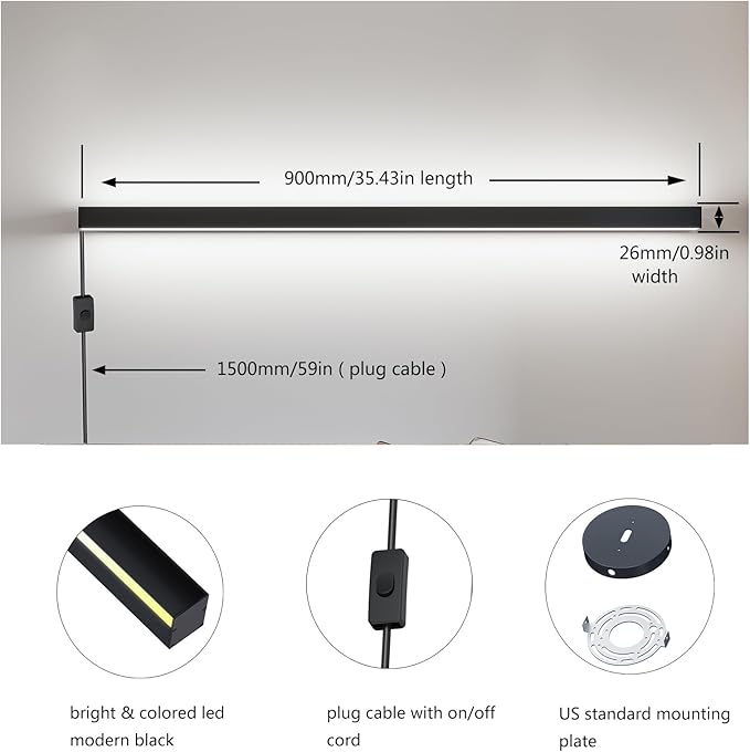 Smart LED Wall Sconce Alexa & Google Home Compatible, 35.4" Plug-in/Hardwire RGBCW Wall Mount Light Bar, Color Changing & White Dimmable, Modern Wall Lamp for Bedroom, Living Room Decor, 1pcs