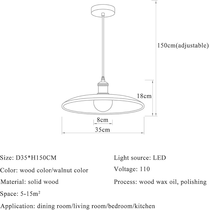 SOMINA Modern Wood Ceiling Light Nordic Style Chandelier with Natural Oak Finish E27 Hanging Fixture for Dining Room Kitchen Bedroom Study 11 Inch