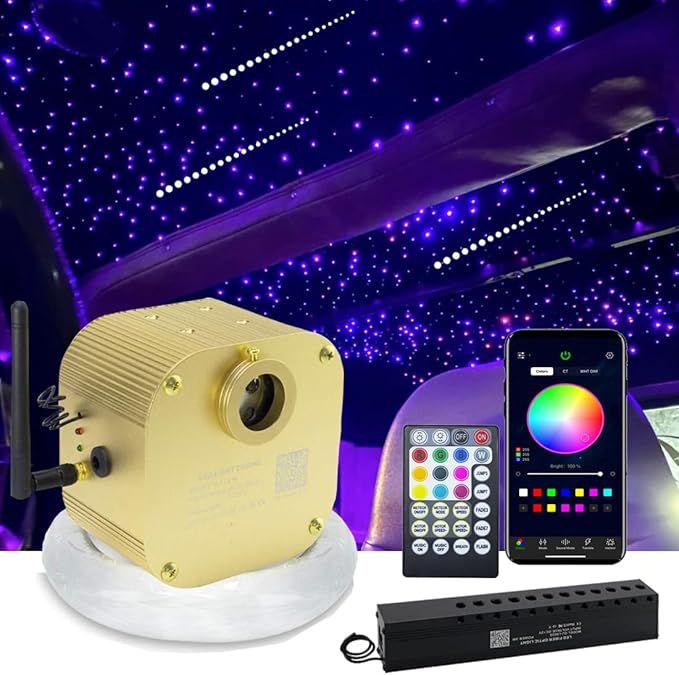 AMKI 16W Twinkle LED Fiber Optic Star Ceiling Light Kit,Shooting Stars Effect Meteor Engine with RF 28 Key Remote + Fibers 0.03in/0.75mm 0.04in/1mm 0.06in/1.5mm 13.1ft/4m 480PCS