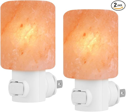 Syntus 2 Pack Himalayan Salt Lamp Natural Crystal Salt Light Glow Hand Carved Night Lights Wall Light, UL Listed Plug for Lighting, Decoration and Air Purifying