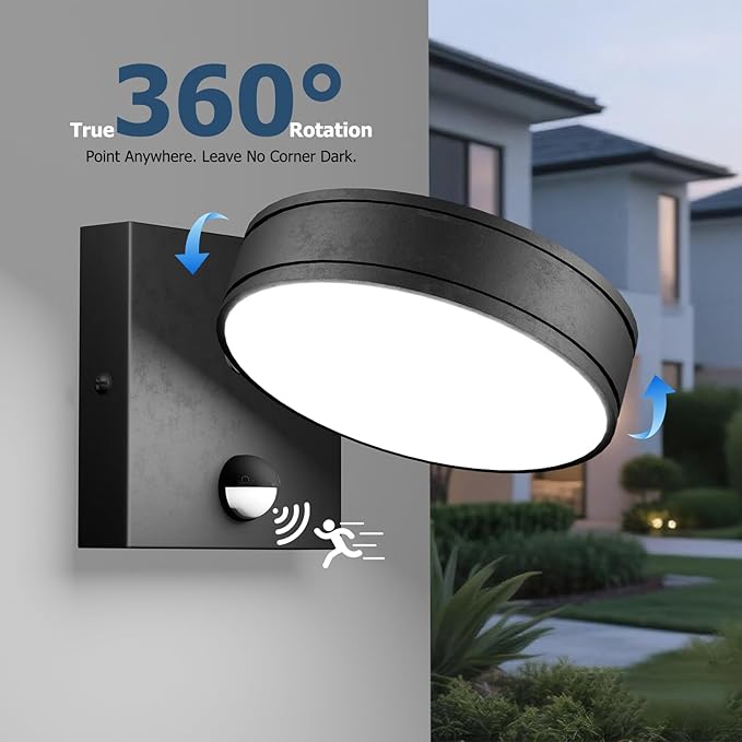 2025 NEW Motion Sensor Outdoor Lights 360° Adjustable Aluminum Outdoor Wall Sconce,1500LM LED Porch Light,Exterior Lighting fixtures Waterproof 3000K/4000K/5000K Front Porch Light for Garage Enterway
