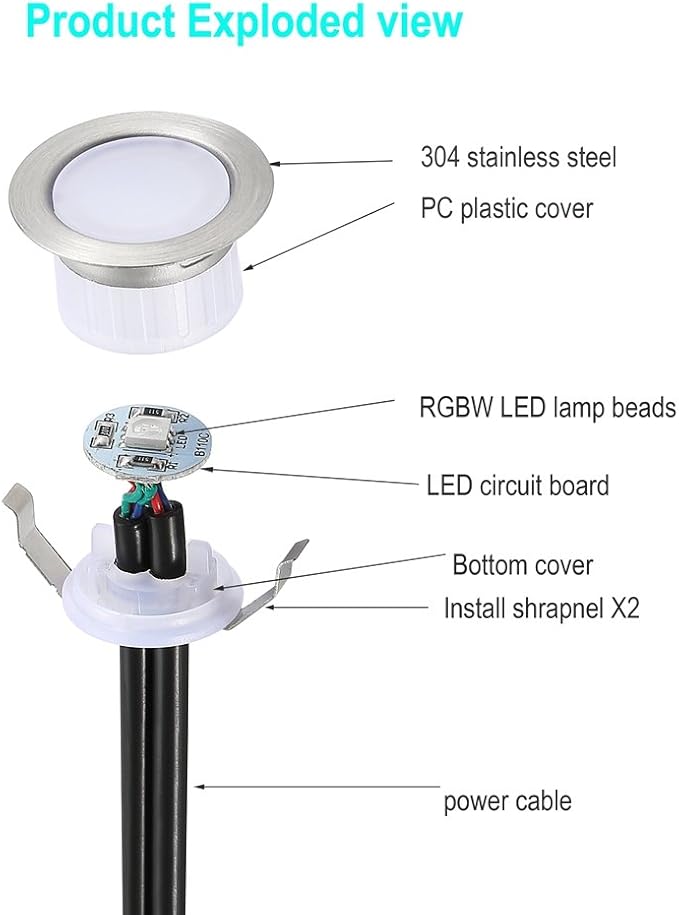 FVTLED LED Deck Light, Φ1.22 Low Voltage LED Deck Lighting RGB & Warm White Recessed Light RGBW Lamp