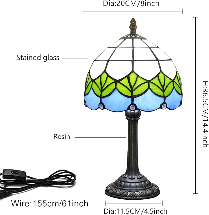 Small Tiffany Lamp Stained Glass Table Lamp Elegant Lovely Retro Style Green Lotus Leaf Bedside Nightlight Nightstand Bedroom Home Decoration Antique Living Room Office Interesting Lamp