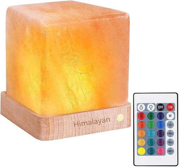 TAOHUA GARDEN Natural Himalayan Cordless Salt Lamp Rock Crystal Rechargeable（Built-in Battery） Remote Control 15colours Decorative Present for Friend